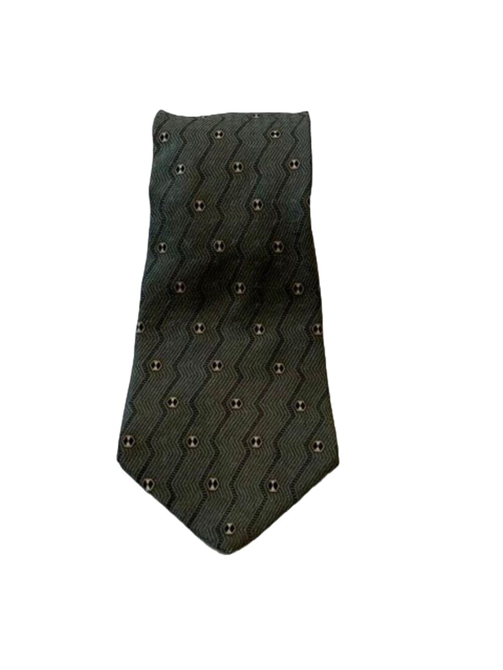 Stafford Executive Olive Green, Gold, and Black Geometric Print Silk Tie 58"